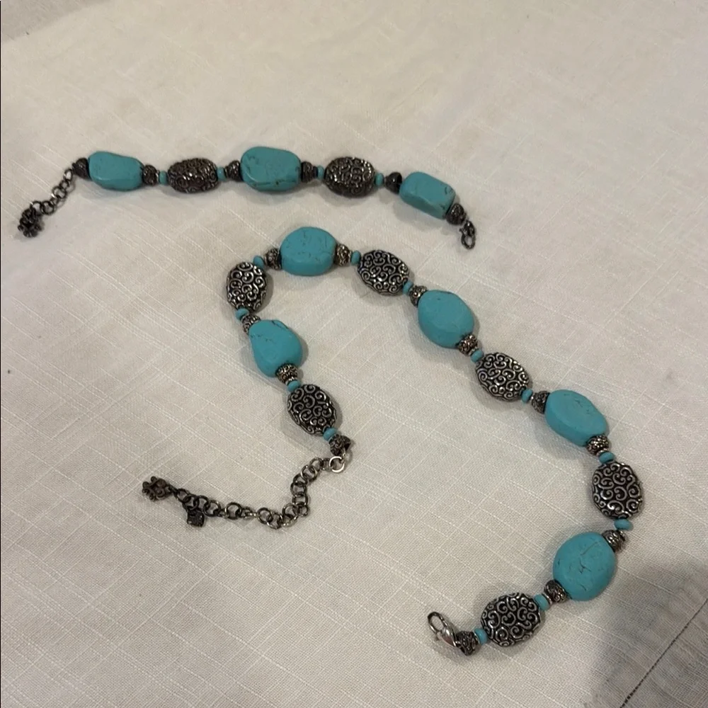Brighton Turquoise and Silver chunky Necklace and bracelet set - Picture 1 of 4